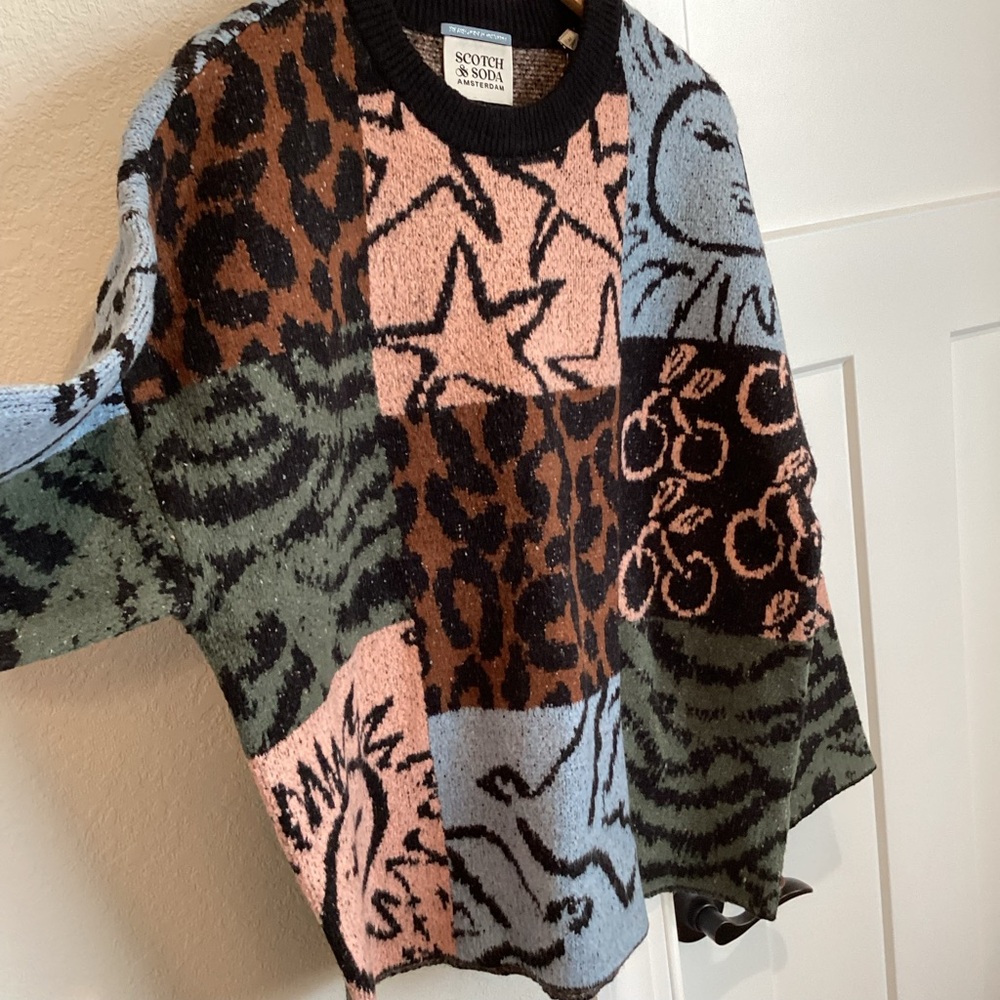 Scotch & Soda Jacquard Graphic Sweater New Medium Leopard Sun Star Anthropologie - Picture 10 of 16